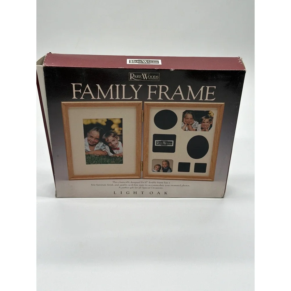 Rare Woods Family Frame Light‎ Oak 8x10 Double Picture Frame Hinged Wood Collage